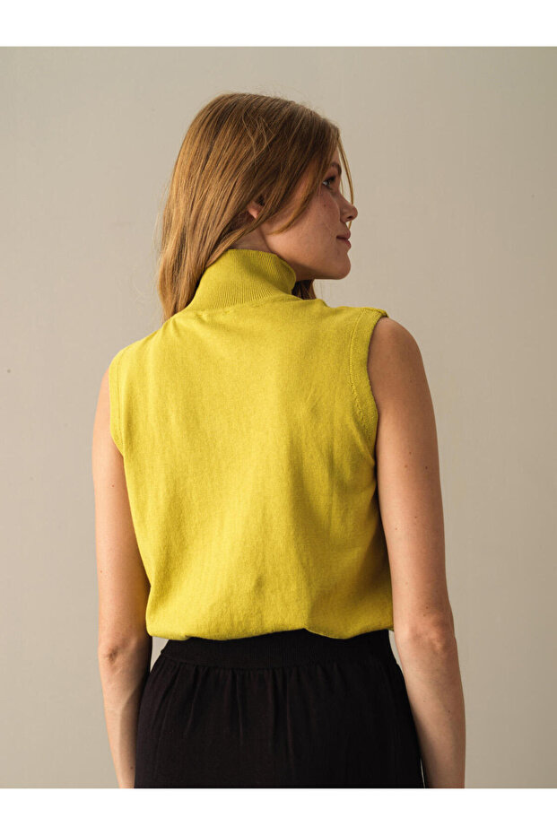 Kadın Sarı Regular Fit Basic Kazak - 4