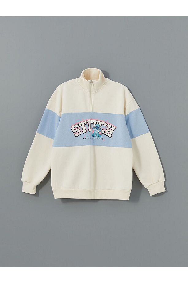 Stitch Baskili Polar Kiz Cocuk Fermuarli Sweatshirt - W4DS56Z4 - 1