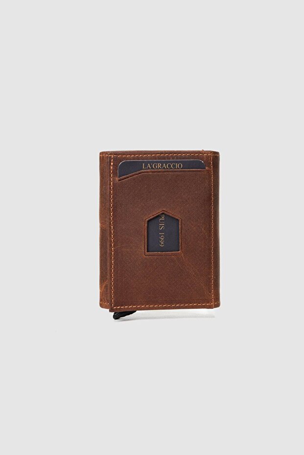 La'graccio paris genuine leather mechanism men's wallet crazy tan