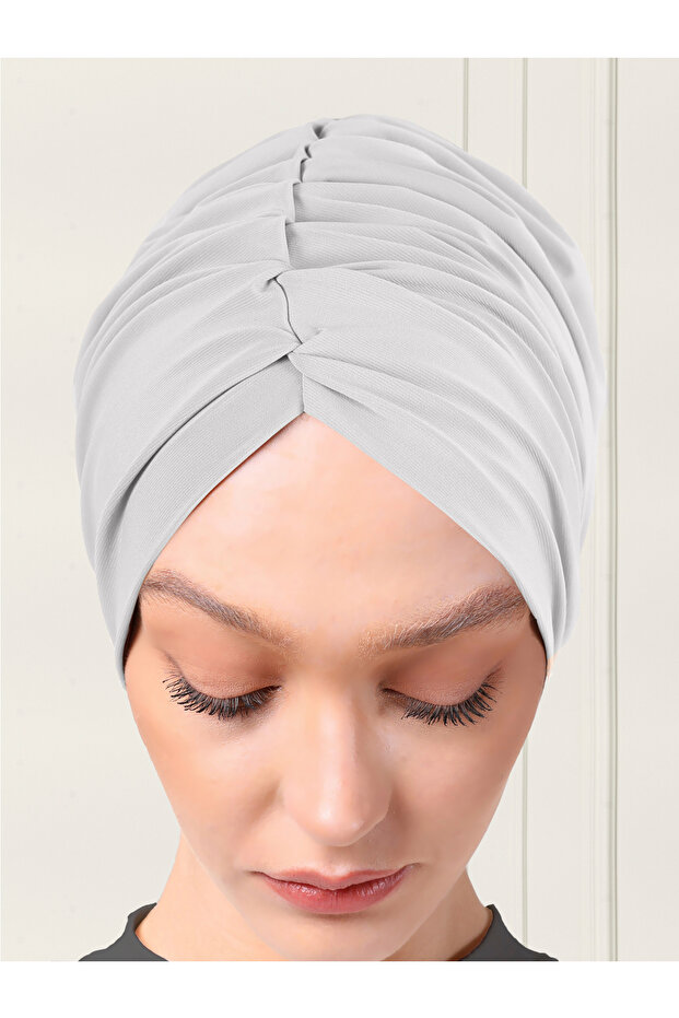 غطاء رأس حجاب عملي برباط عادي - رمادي - 4