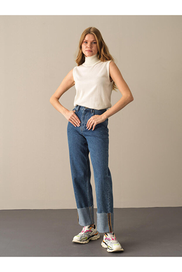 Kadın Ekru Regular Fit Basic Kazak - 1