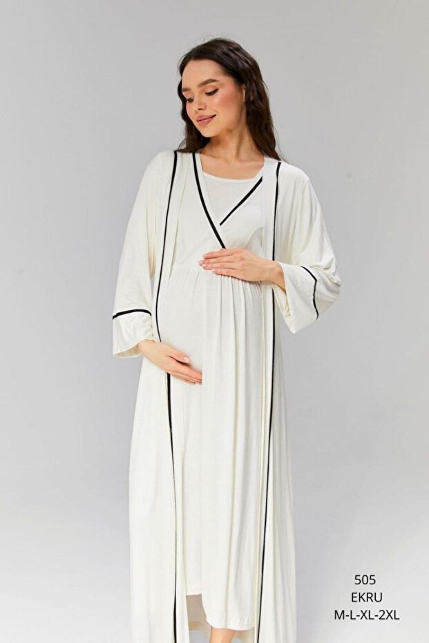 Rimellife 505 Women's Maternity & Maternity Combed Cotton Dress Short Sleeve Nightgown Set
