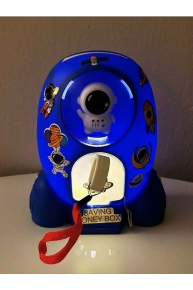 Rocket-Shaped Piggy Bank Money Saving Box for Children and Adults Blue Color