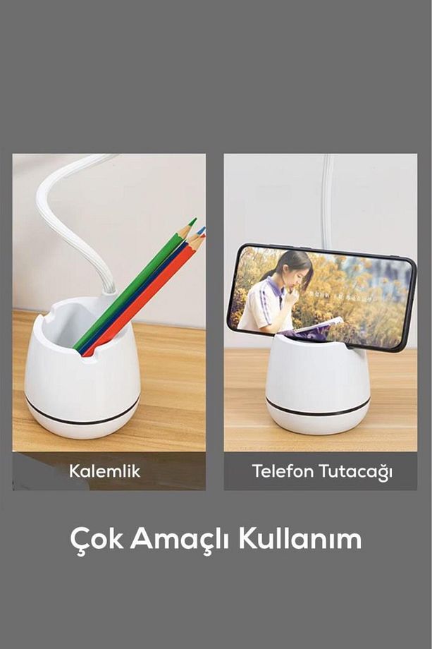 Kalemlik Ve Telefon Tutucu Tasarımlı Dokunmatik Masa Lambası - 4