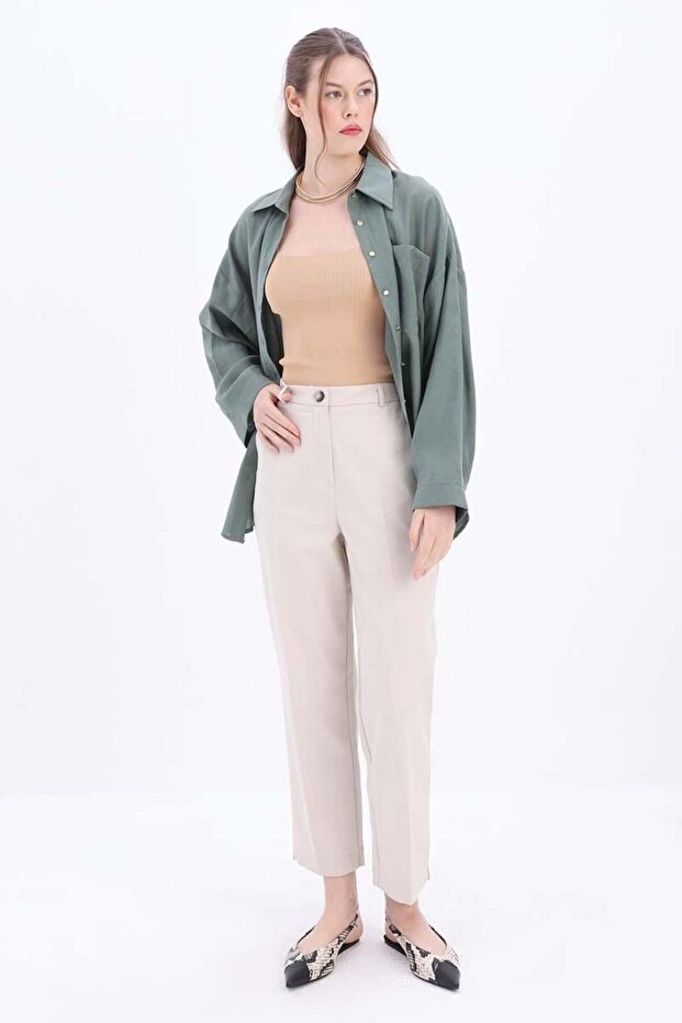 Light Beige-Cotton Large Size Fabric Pants