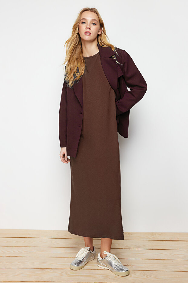 2-balení hnědé a béžové 100% bavlněné pletené šaty - TCTAW22UK0110 - 4