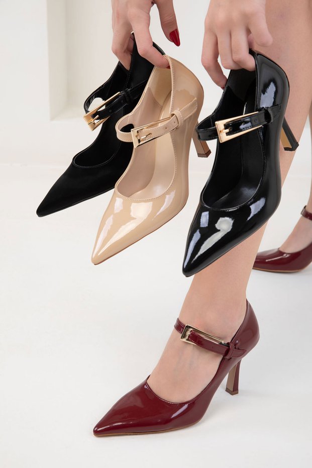 Burgundy Patent Leather Women's Classic Heeled Shoes 20174