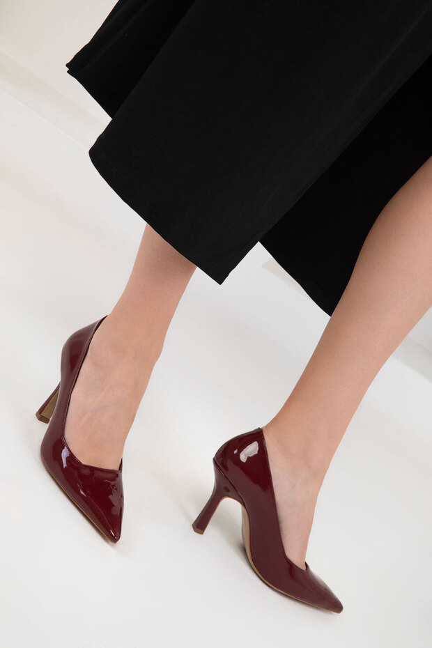 Claret Red λουστρίνι γυναικεία παπούτσια με τακούνι - Μοντέλο 20181 - 3