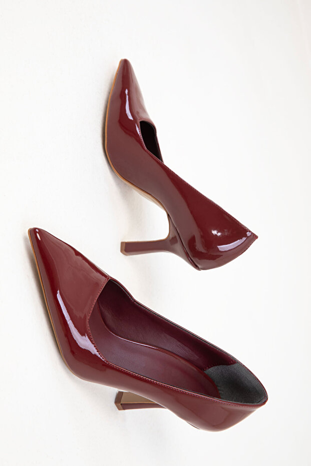 Claret Red λουστρίνι γυναικεία παπούτσια με τακούνι - Μοντέλο 20181 - 2