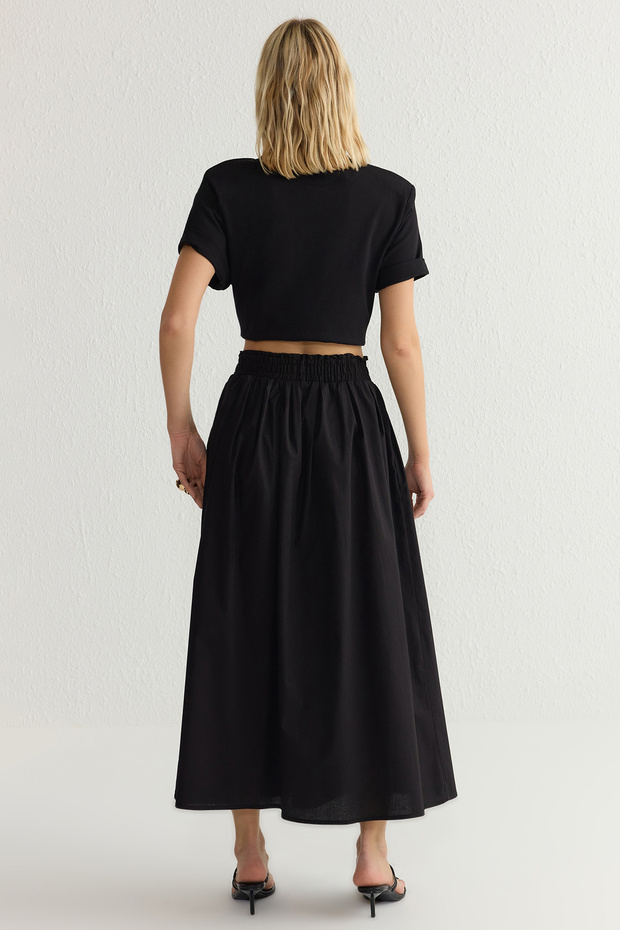 Siyah Kloş Maxi Beli Lastikli Dokuma Etek TWOSS25ET00017 - 5