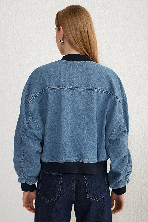 Mavi Crop Denim Bomber Ceket TWOSS25CE00023 - 5