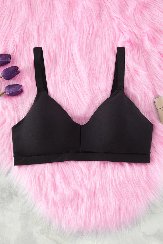 Black Fixed Cap Micro Plus Size Bra Tbbss25Cw00002 - 5