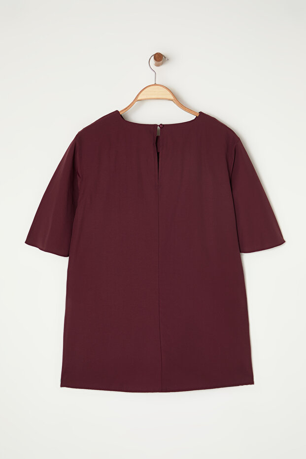 Bordo Bağlama Detaylı Dokuma Büyük Beden Bluz TBBSS22BZ1316 - 9