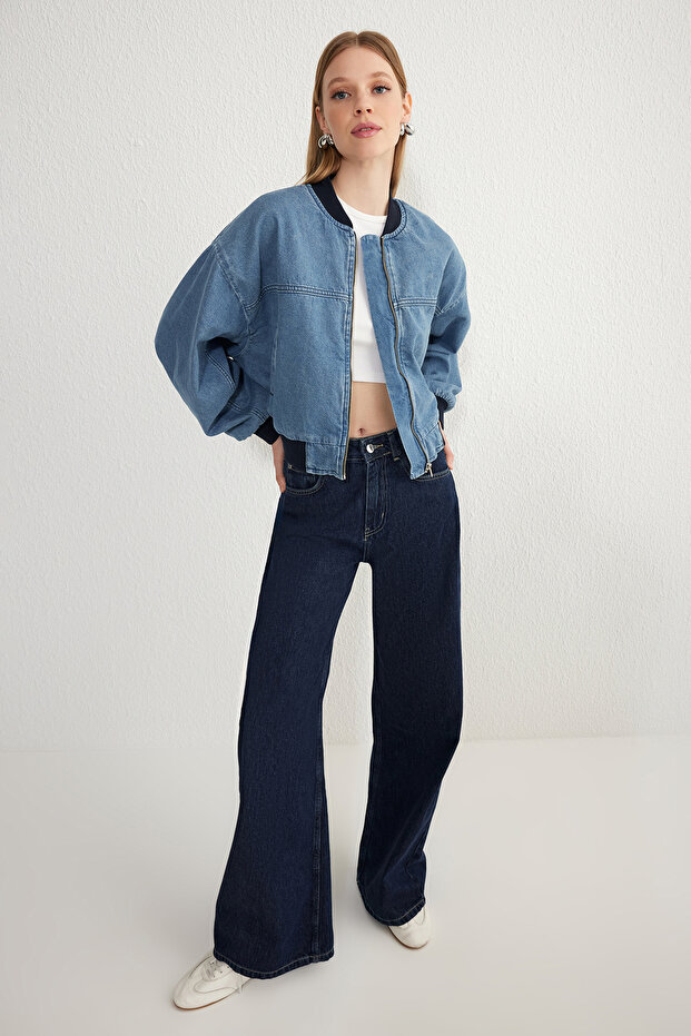Mavi Crop Denim Bomber Ceket TWOSS25CE00023 - 1