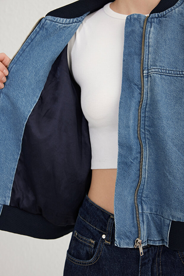 Mavi Crop Denim Bomber Ceket TWOSS25CE00023 - 4