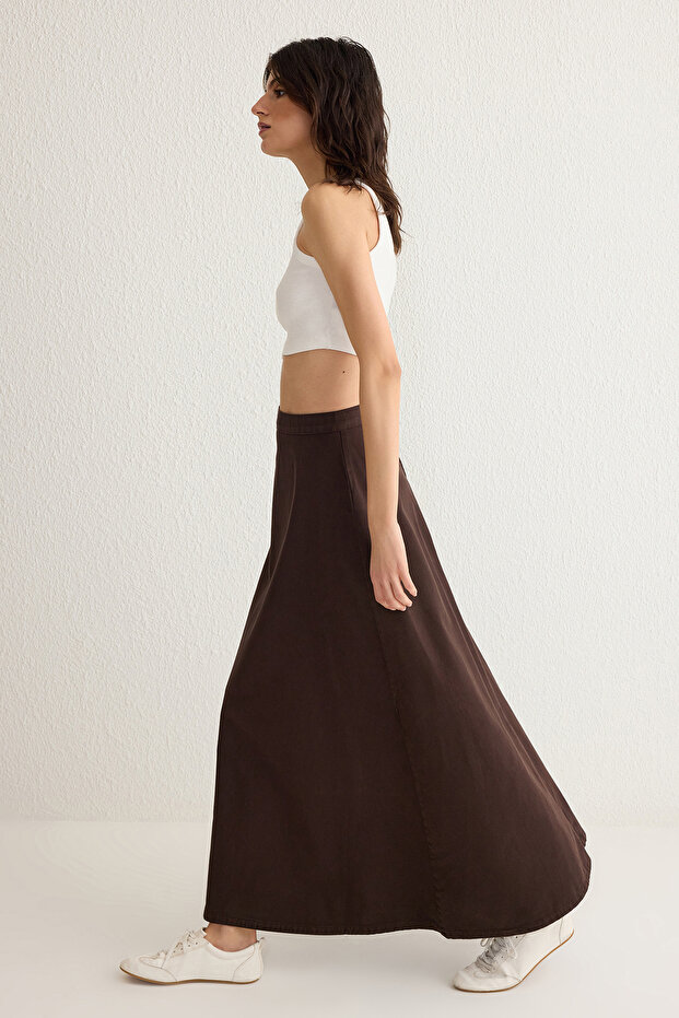 Hnědá Flounce Maxi Denim Sukně Twoss25Et00005 - 2