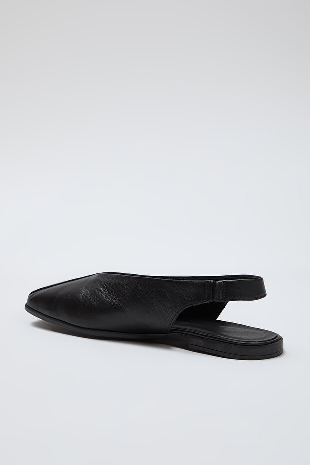 Czarne, oryginalne skórzane baleriny damskie z odkrytym tyłem i kwadratowym noskiem Takss25Be00018 - 6