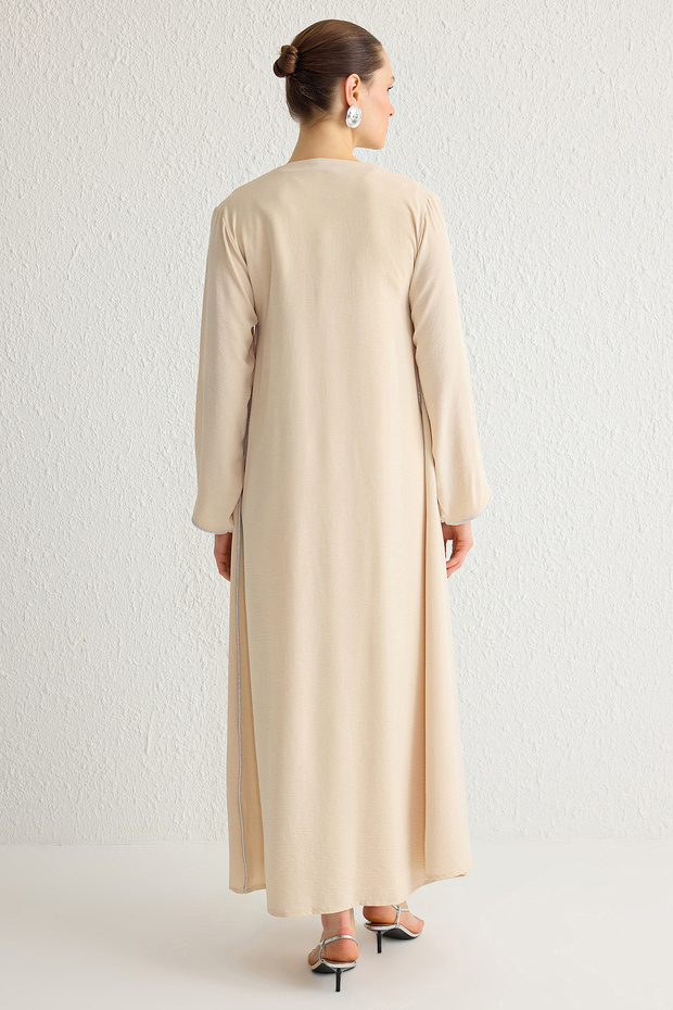 Taş Parlak Şerit Aksesuarlı Dokuma Kap & Ferace & Abaya & Kimono TCTSS25KF00002 - 5