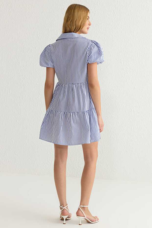 Beyaz Çizgili Mini Poplin Dokuma Gömlek Elbise TWOSS25EL00024 - 6