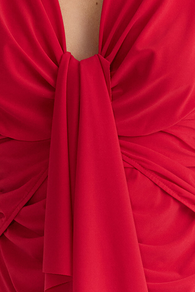 Kırmızı Drape Detaylı Örme Büstiyer TPRSS25BZ00023 - 4