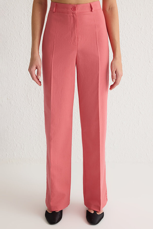 Gül Kurusu Wide Leg/Geniş Paça Yüksek Bel Dokuma Pantolon TWOSS23PL00314 - 3