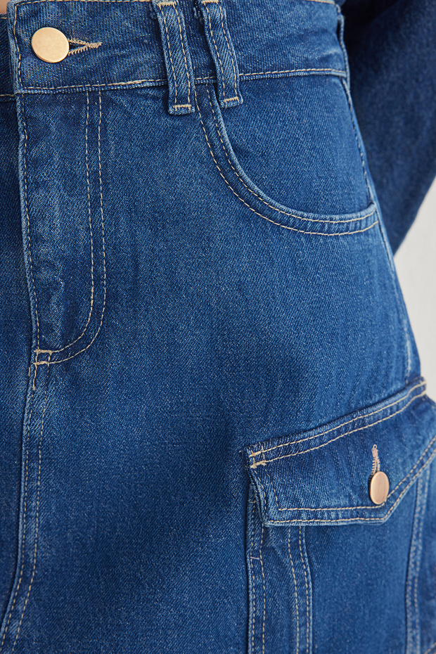 Mavi More Sustainable Kargo Cep Detaylı Mini Denim Etek TWOSS25ET00007 - 4