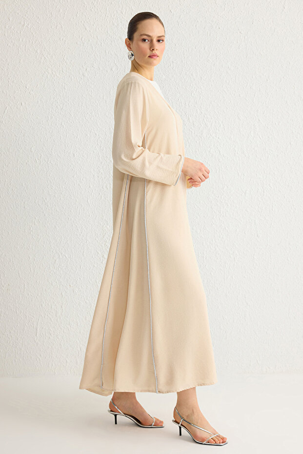 Taş Parlak Şerit Aksesuarlı Dokuma Kap & Ferace & Abaya & Kimono TCTSS25KF00002 - 1