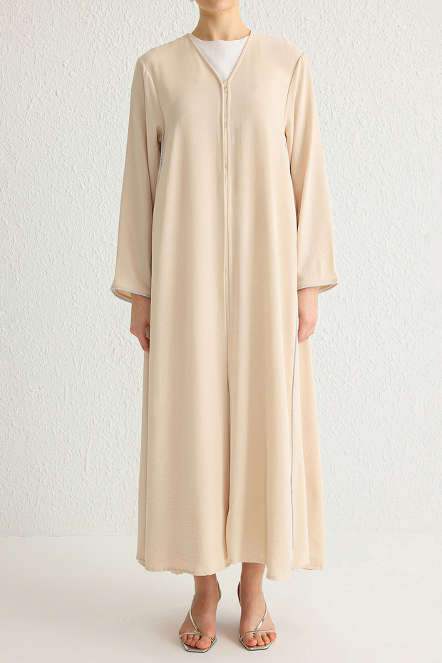 Taş Parlak Şerit Aksesuarlı Dokuma Kap & Ferace & Abaya & Kimono TCTSS25KF00002 - 2