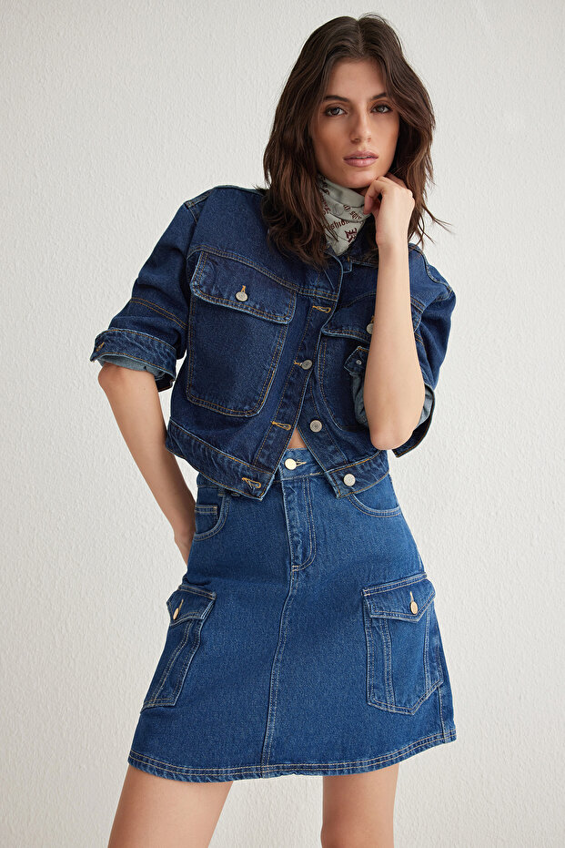 Mavi More Sustainable Kargo Cep Detaylı Mini Denim Etek TWOSS25ET00007 - 2