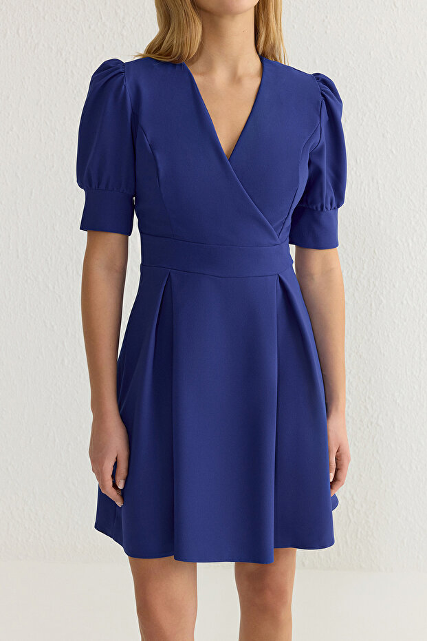 Saks Eteği Belden Açılan Pili Detaylı Mini Dokuma Elbise TWOSS20EL1639 - 4