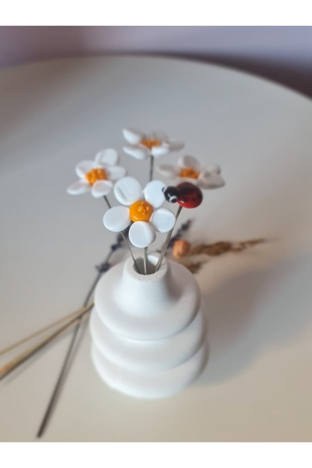 VAZODA EL YAPIMI DEKORATİF MURANO CAM PAPATYA ÇİÇEKLER SOLMAYAN ÖZEL HEDİYE - 1