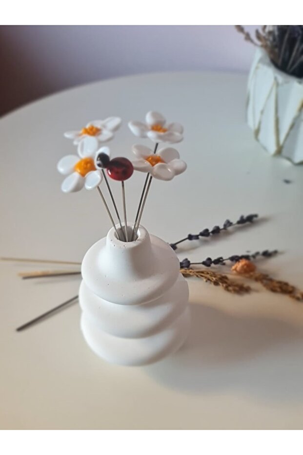 VAZODA EL YAPIMI DEKORATİF MURANO CAM PAPATYA ÇİÇEKLER SOLMAYAN ÖZEL HEDİYE - 4