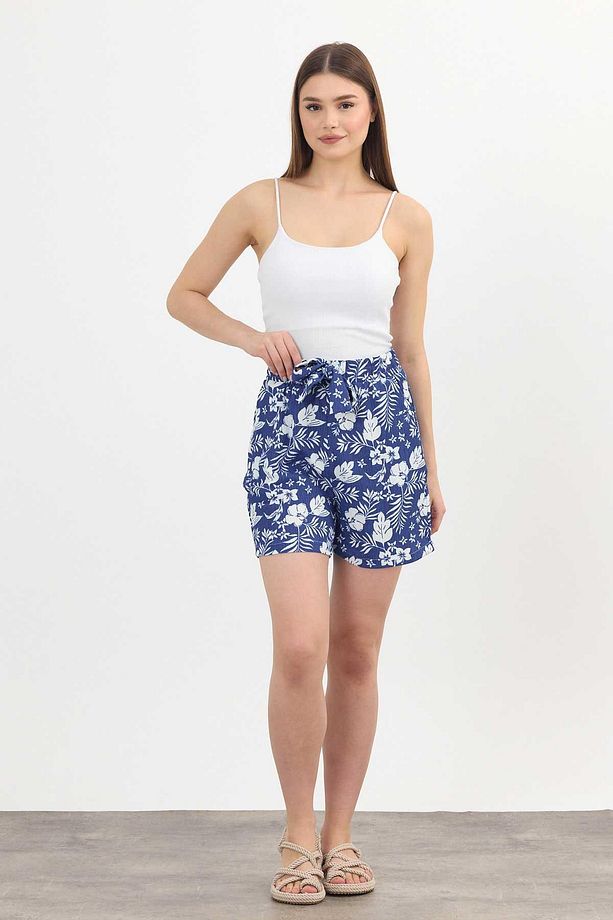 4356A Çiçek Desenli Şort Saks - 8