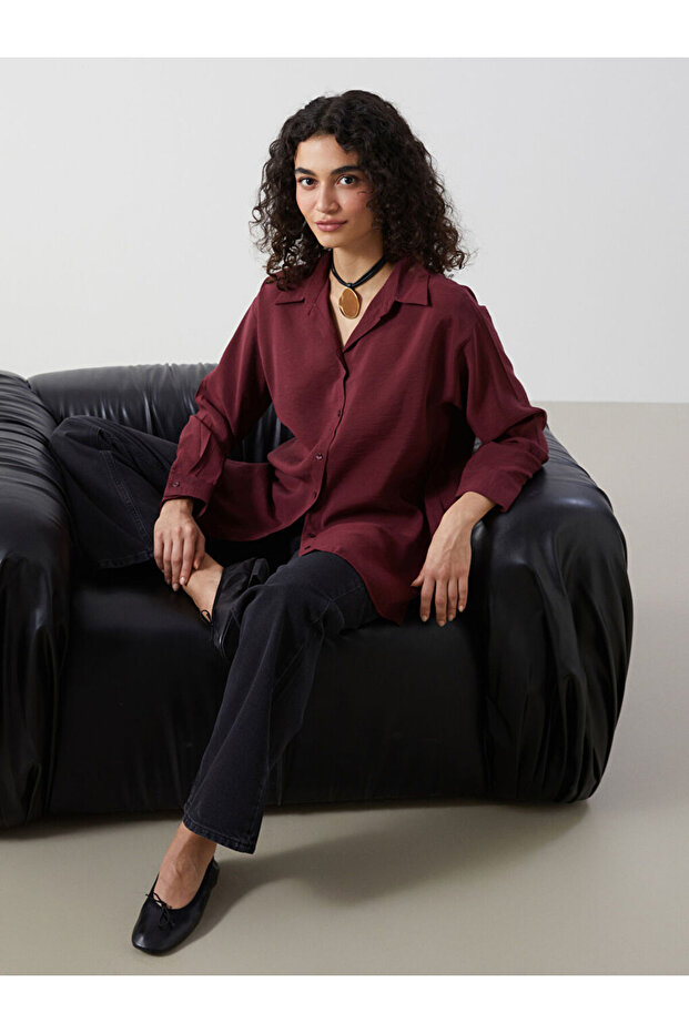 Lcw Modest Burgundy Oversize Women's Shirt Tunic