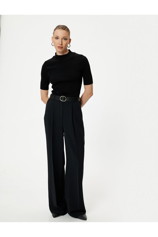 Short Sleeve Knitwear Sweater Stand Collar Ribbed