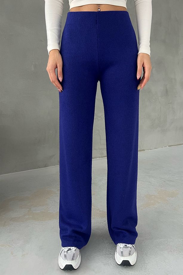 Saks Mavisi Örgü Salaş Pantolon - 4