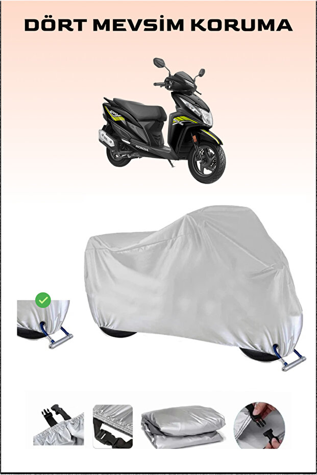 قماش مشمع للدراجات النارية متوافق مع قفل Honda Dio، رمادي، آمن، مقاوم للماء، قماش متين