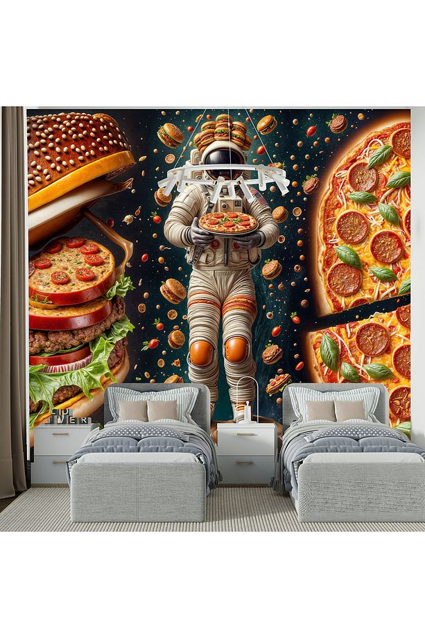 Astronotun hamburger ve pizza pozu poster duvar kağıdı - 3