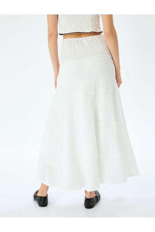 Yüksek Bel Bürümcük Gipeli Oversize Midi Etek - 4
