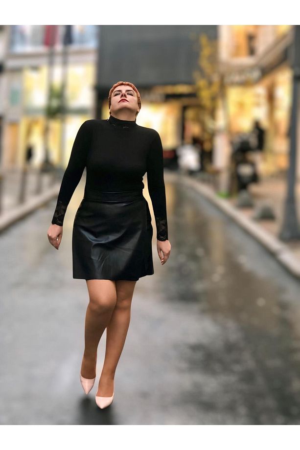 Deri mini şortlu etek - 7