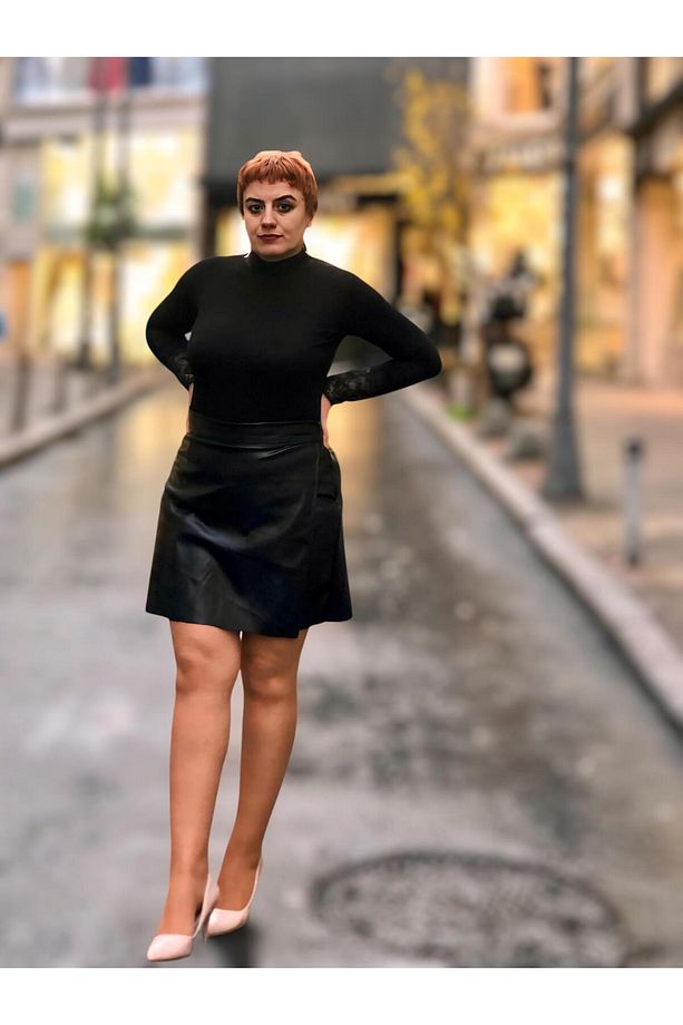 Deri mini şortlu etek - 1