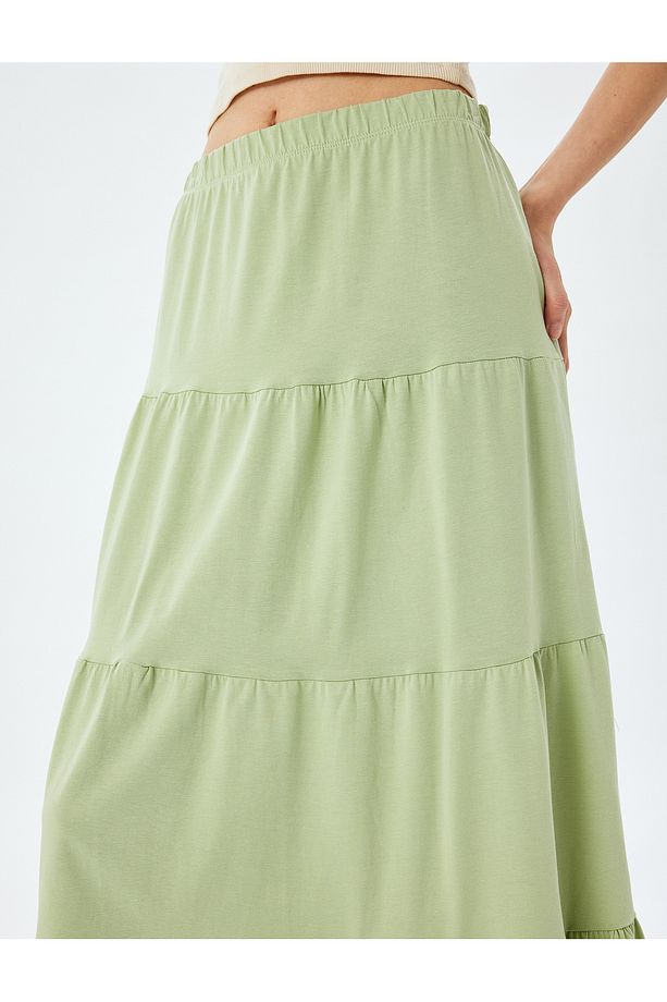 Yüksek Bel Oversize Katlı Volanlı Midi Etek - 5