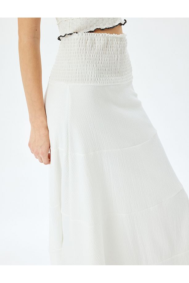 Yüksek Bel Bürümcük Gipeli Oversize Midi Etek - 5