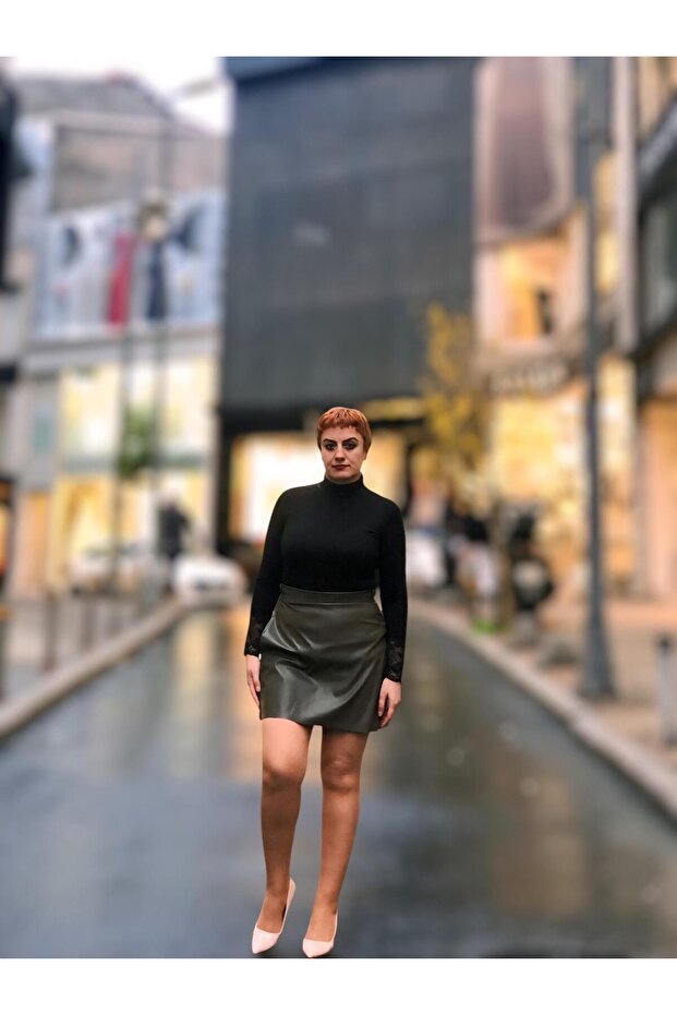 Deri mini şortlu etek - 8