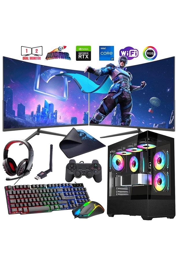 I7 13700f 16gb Ddr4 512gb M2 8gb Rtx4060 Çift 24" Monitörlü Oyun Bilgisayarı (GAMİNG SET) - 1