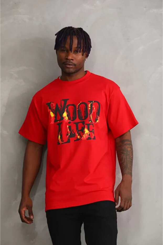 Unisex Printed Oversize T-Shirt - Red