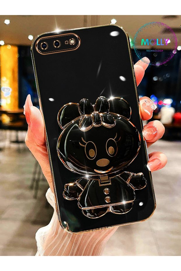 Black Minnie Stand Edge Gold Detailed Luxury Silicone Case for iPhone 8 Plus