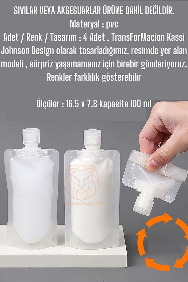 Doldurulabilir Krem Şampuan Kabı Tekrar Kullanılabilir Set 4 ADET 721129 - 5