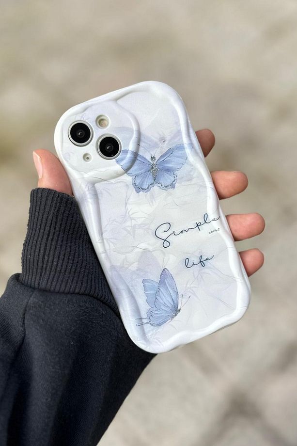 İphone 15 Plus - 14 Plus Uyumlu Dalgalı Kılıf Kelebek Desenli Dayanıklı Yumuşak Kapak - 2