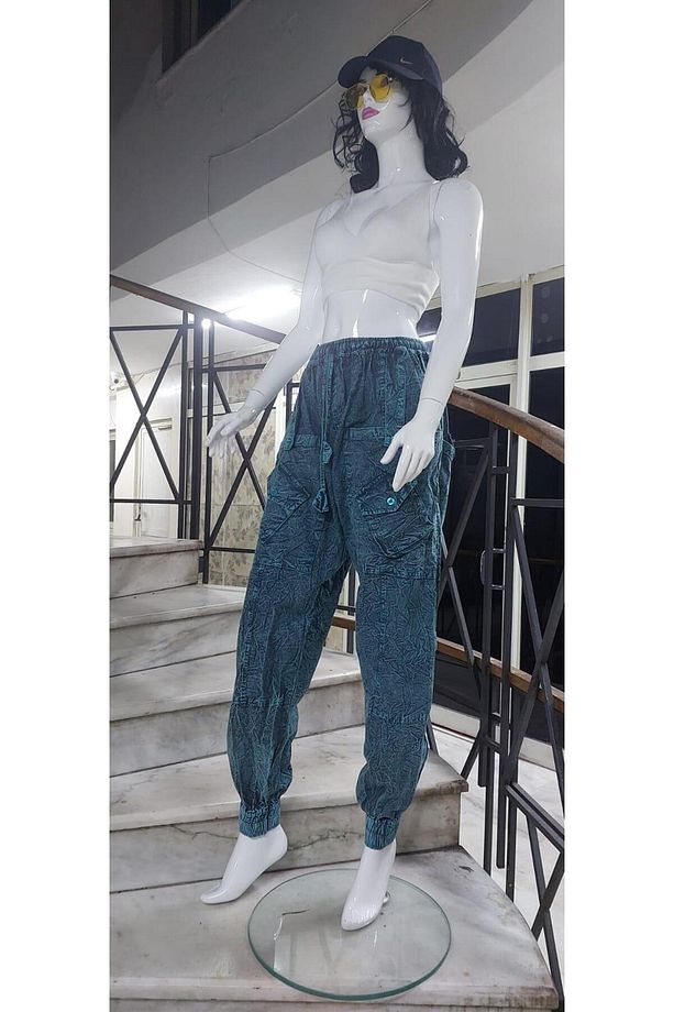 Hint Otantik Yıkamalı Taşlanmış Kapaklı Uniseks Şalvar Pantolon - 5